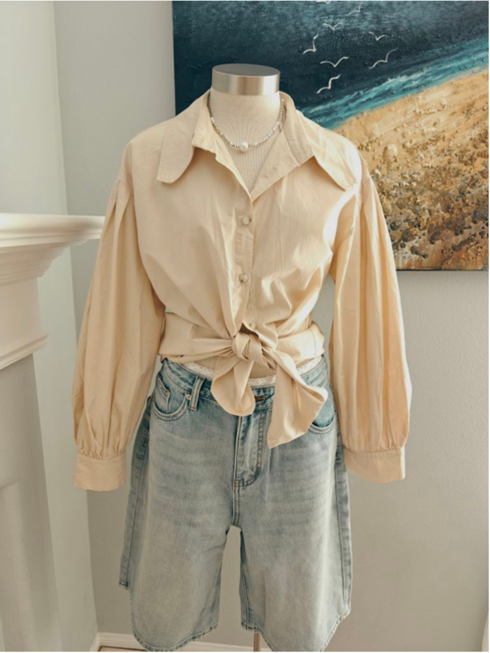Women's Beige Button Down Shirt
